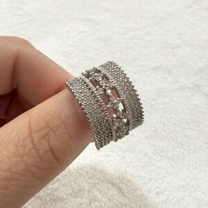 Sterling Silver CZ Pavé Wide Band Ring | S925 Statement Ring